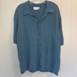 Topman Textured Knit Blue short sleeve Mens XL Collared Short Sleeve Button Down